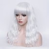 BERON White Wavy Wigs Women Medium Length Hair Wig with Bangs Curly Synthetic Wigs for Cosplay Party Daily Use Wigs with Wig Cap