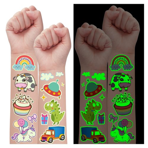 Partywind 260 Mixed Styles Glow Temporary Tattoos for Kids, Mermaid/Dinosaur/Pirate Tattoo Stickers for Boys and Girls, Birthday Gifts Party Supplies Favors (20 Sheets)