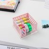 Office Memo Holders Notepad Holder 3.5 x 3.5Inch Memo Pad Cube Dispenser Acrylic Base Pink Metal Mesh Sticky Note Holder for Desk Home Office Supplies…