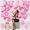 Pink Birthday Balloons, Bow Balloons Number 4 Balloons 40 Inch, 4 Balloon Number for Pink Birthday Decorations, 4th Birthday Decorations Girl