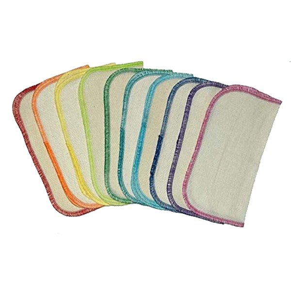 Gina's Soft Cloth Shop 1 Ply Organic Birdseye Washable Baby Wipes 8x8 Inches Set of 20 Rainbow Assortment