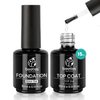 Beetles 2 Pcs 15ml No Wipe Gel Top Coat and Base Coat Set - Shine Finish and Long Lasting, Soak Off LED Nail Lamp Gel Base Top Coat Finish Nail Art Design Manicure Gifts for Women