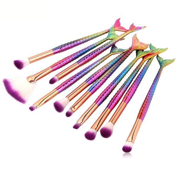 Tenmon 10 Pcs Mermaid Eye Makeup Brushes Set, Professional Eyeshadow Makeup Brushes Set with Soft Synthetic Hairs for Eyeshadow, Concealer, Eyeliner, Brow Blending, highlighter Brush Tool