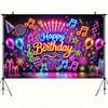 Blissyard Neon Birthday Party Banner 71x43 Inch Glow in The Dark Birthday Party Photography Backdrops Happy Birthday Party Decoration Banner for Kids Boys Girls