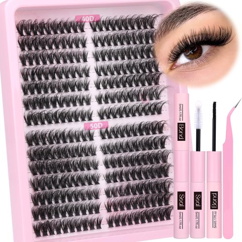 Lash Clusters Kit 280pcs Lash Extension Kit 8-16MM Fluffy Eyelash Extension Kit Volume DIY Individual Lashes Kit with Bond and Seal and Tweezers by Ruairie