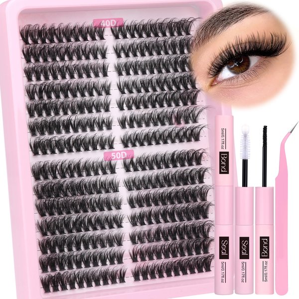 Lash Clusters Kit 280pcs Lash Extension Kit 8-16MM Fluffy Eyelash Extension Kit Volume DIY Individual Lashes Kit with Bond and Seal and Tweezers by Ruairie
