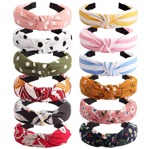 Knot Headband Wide Knotted Headbands for Women 12 Pack Head Bands Women Hair Knotted Headband for Women Knot Headbands Womens Headbands Elastic Turban Boho Bandeau Hair Accessories for Washing Face