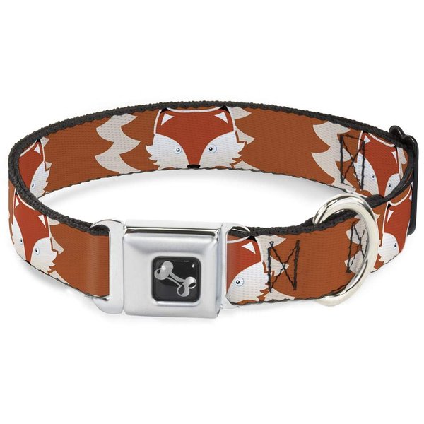 Dog Collar Seatbelt Buckle Fox Face Tail Orange Natural 16 to 23 Inches 1.5 Inch Wide