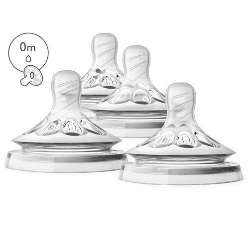 Philips Avent Natural Baby Bottle First Flow Nipple, 0M+, 4pack, Flow 0, SCF657/43