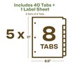 Avery EcoFriendly Recycled Dividers for 3 Ring Binders, 8-Tab, White Tabs, Index Maker Print and Apply Clear Label Strip, 5 Sets for 40 Binder Dividers Total (11581)