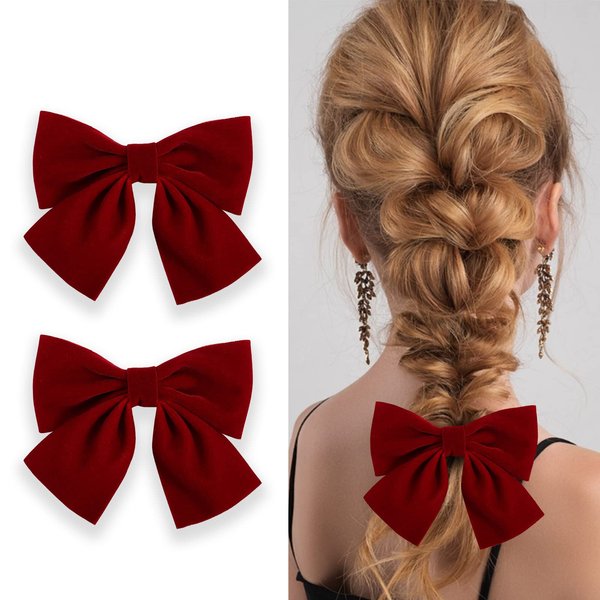 Burgundy Velvet Mini Hair Bows for Women Girls, Classy Short Tail Bow Hair Ties, Cute Duckbill Clip Headdress Decor, Back to School Outfits, Cute Hair Styling Accessories for Teen Toddler Girl Stuff
