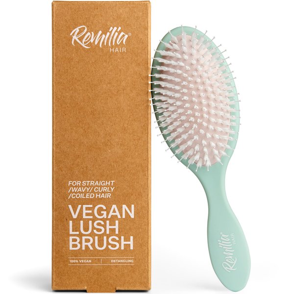 Remilia Hair Ocean Vegan Lush Brush - Detangling Brush for All Hair Types, Natural, Straight, Curly, Wet, & Dry Hair - Hair Comb with Vegan Boar Bristles & Soft Ballpoint Tips