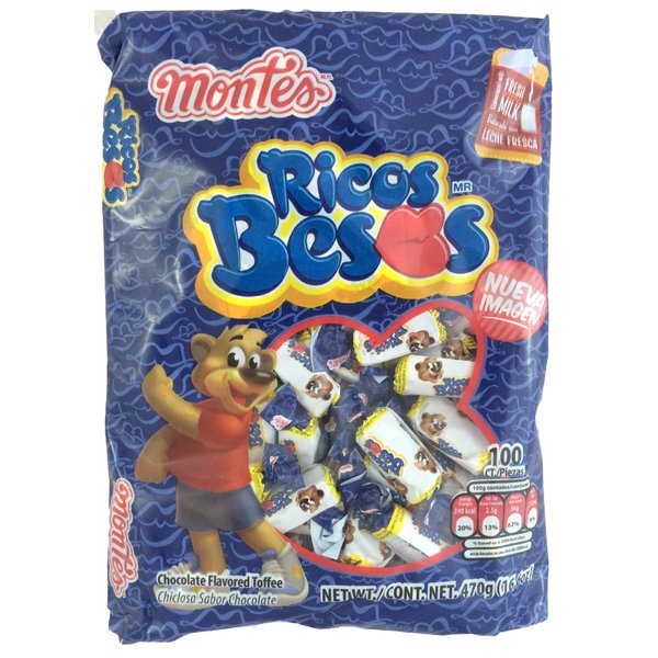 Ricos Besos Chocolate Flavored Tofee Candy 100pcs (Net Weight 16.6oz)