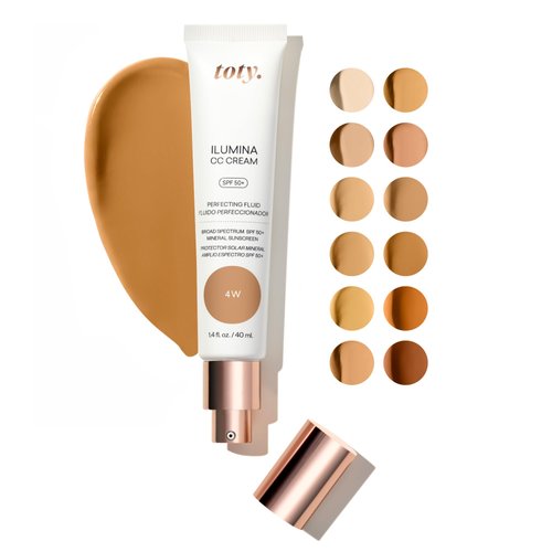 toty - Ilumina CC Cream SPF 50+, 100% Mineral Color Correcting Cream - Medium Coverage Foundation & Broad Spectrum Sunscreen for Face - Non Comedogenic - by Sofia Vergara - 1.4 fl oz 4W WARM CARAMEL