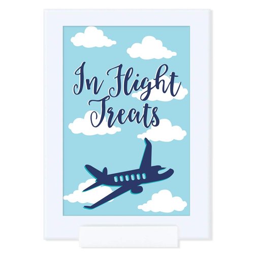 Andaz Press Blue Airplane and Clouds Birthday Party Collection, Framed Party Sign, Double-Sided 4x6-inch, in Flight Snacks, 1-Pack, Includes Reusable Frame