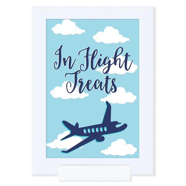 Andaz Press Blue Airplane and Clouds Birthday Party Collection, Framed Party Sign, Double-Sided 4x6-inch, in Flight Snacks, 1-Pack, Includes Reusable Frame
