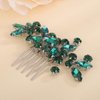 Teyglen Rhinestone Bride Wedding Hair Comb Green Crystal Bridal Hair Side Comb Hair Accessories Headpiece Wedding Hair Piece for Women (Peacock green)