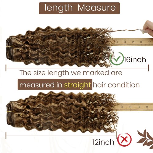 Hetto Curly Clip in Hair Extensions Curly Hair Extensions Water Wavy Human Hair Extensions Clip in #4/27 Brown Highlighted Blonde Curly Clip in Extensions 14 Inch 7Pcs 105g