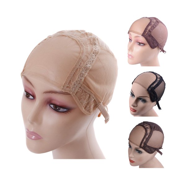 YANTAISIYU 4X4 Inch U Part Swiss Lace Wig Cap for Making Wigs with Adjustable Straps on the Back Glueless Hairnets (Blonde M)