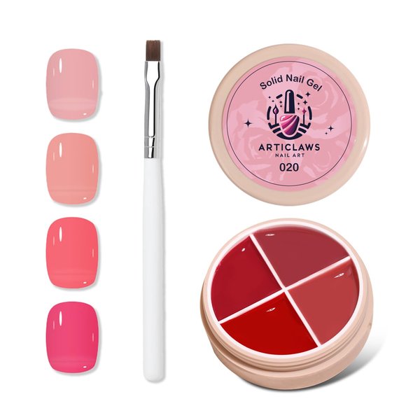 ArtiClaws 4 Colors Solid Nail Gel Set Pudding Cream Gel Nail Polish Set LED UV for Beginner DIY Home with Brushes, Cherry Blossom Peach