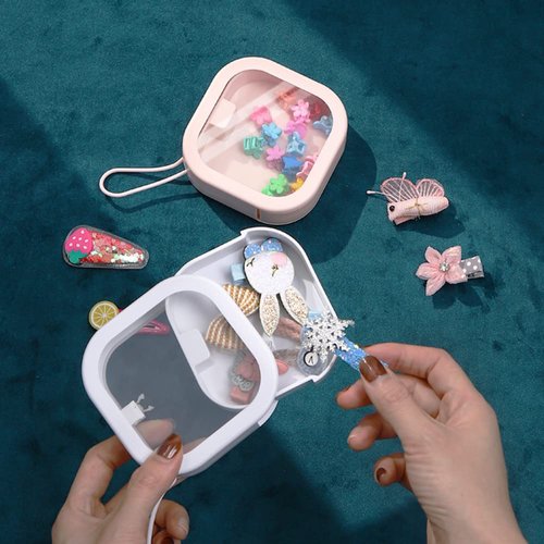 SPAKOWN Portable Hair Tie Holder Hair Tie Organizer Small Hair Accessories Storage Small Items Organizer for Girls Women (Pink+White 2 Pack)