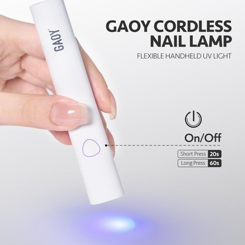 GAOY Cordless Nail Lamp with Stand, Handheld UV Light for Gel Nails, Rechargeable USB Nail Dryer for Fast Curing, White