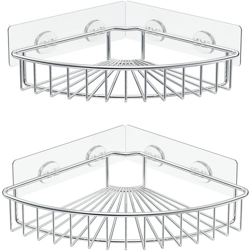 SMARTAKE 2-Pack Corner Shower Caddy, SUS304 Stainless Steel, Wall Mounted Bathroom Shelf with Adhesive, Storage Organizer for Toilet, Dorm and Kitchen (Silver)