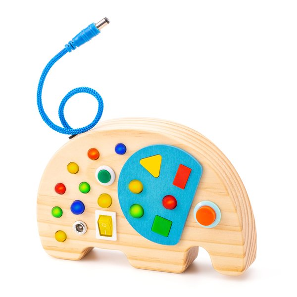 Busy Board for Toddlers Elephant Busy Board Montessori Sensory Board Toy Busy Board with Light Switch Wooden Activity Board for Toddlers