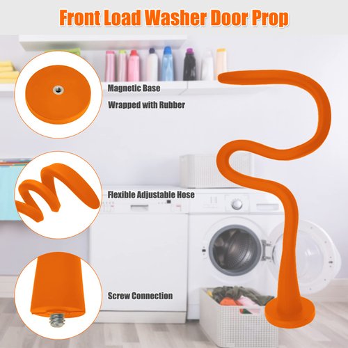 Front Load Washer Door Prop and Stopper, Removable Magnetic Washer Door Holder - Flexible Adjustable Washer Door Stopper Keep Washer Door Open to Prevent Odors - Orange