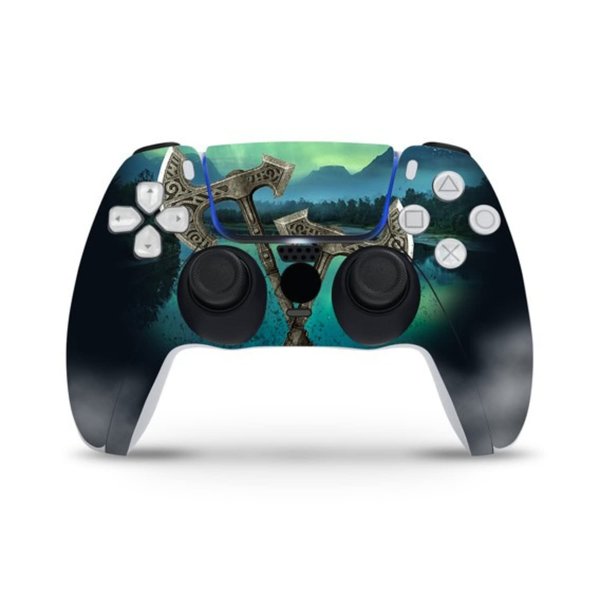 ZOOMHITSKINS Compatible with PS5 Controller Skin, Vinyl for Durable & Fit, Vikings Black Green Sea Ocean, Easy to Use, Bubble-free, Precisely Cut