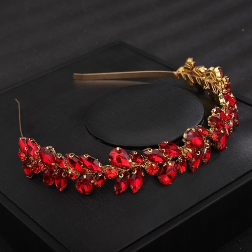 Teyglen Crystal Wedding Hair Crown Bridal Red Rhinestone Tiara Headband Full Blue Black Pink Hair Pieces Handmade Rhinestone Headpieces Hair Accessories for Women Girl Party Prom Birthday (Red)