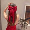 Oversized Hair Bows Clips for Women | Cute & Elegant Silk Ribbon Bow with Tassel Hair Clips for Women and Girls, Long Hair Women Must Haves (Black + Red | 2 Pack)