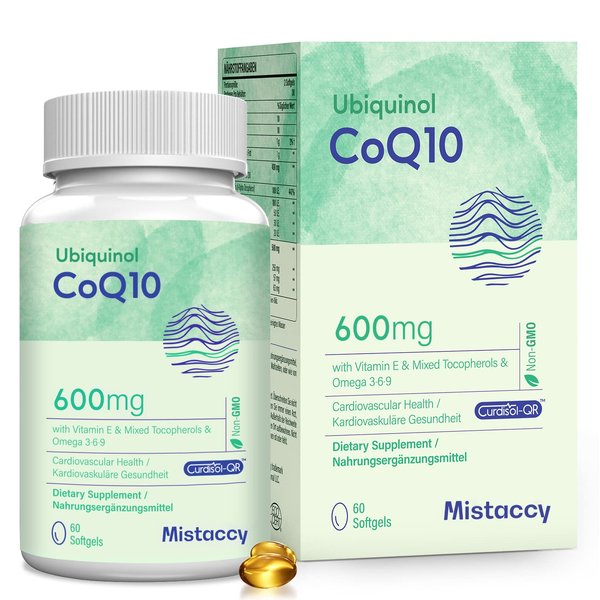 CoQ10 600mg Softgels | High Absorption CoQ10 Ubiquinol Supplement | Reduced Form Enhanced with Vitamin E & Omega 3 6 9 | Antioxidant Powerhouse Good for Health | 60 Softgels