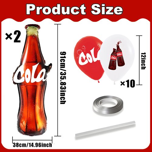 22pcs Cola Themed Party Balloons Cola Aluminum Foil Balloons Red & White & Latex Balloons Music Stage Decorations for Birthday Concert Band Bar for Movie Night Theme Party Decorations