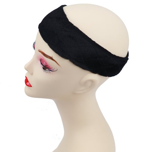 GEX Wig Grip Band Flexible Velvet Scarf Head Hair Band Wig Band with Adjustable Fastern (Dark Black)
