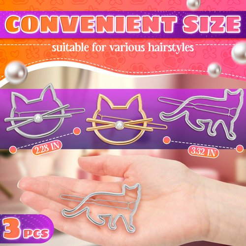 3Pcs Cat Hair Clips for Women Accessories - Kitty Hair Clips for Girls Hair Accessories Small Barrettes for Women Thin Hair and Thick Hair Clip Cat - Novelty Pins for Women Hair Jewelry for Women