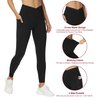 THE GYM PEOPLE Women's V Cross Waist Workout Leggings Tummy Control Running Yoga Pants with Pockets(Black, Medium)