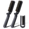 2 Pcs Travel Folding Boar Bristles Hair Brush, Collapsable Pocket Anti-Static Range Mini Beard and Hair Styling Tool for Women and Men (Black)