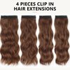 ALXNAN Hair Extensions, 4PCS Clip in Hair Extensions, 20 Inches Medium Brown Long Wavy Natural Soft Synthetic Hairpieces for Women