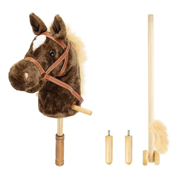 Geloyar Stick Toy Riding Hobby Stick Horse, Plush Stick Horse for Toddlers, Horses Ride on a Stick Toy Fun Pretend Play with Wooden Wheels and Real Pony Clip-Clop Sounds 39 Inches for Kids-Coffee