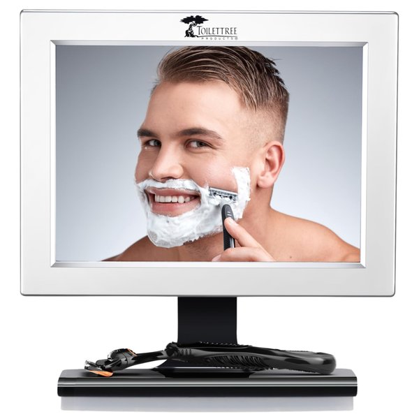 ToiletTree Products Fogless Shower Shaving Mirror with Squeegee - Anti-Fog, Rust-Proof, Impact-Resistant Bathroom Mirror Removable Adhesive Mount, Easy to Clean, Adjustable