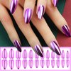 Chrome Metal Press on Nails Glossy Purple Shine False Nails Gel Glue on Nails Sparkly Mirror Medium Almond Manicure Art Acrylic Fake Nails Stick on Nails with Chrome Design for Coquette Women 24Pcs
