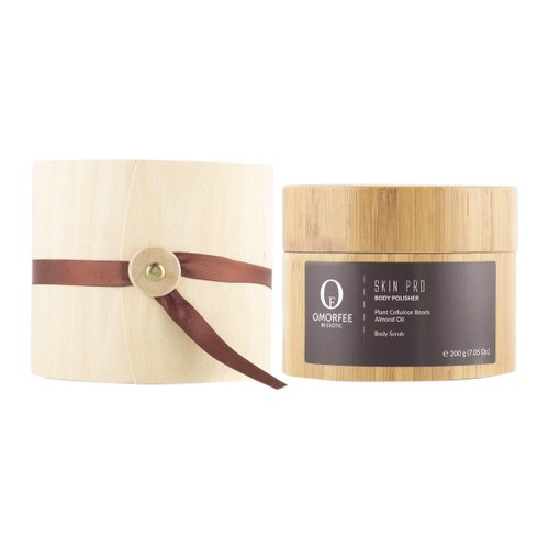 OMORFEE Organic Skin Pro Body Polisher | Organic Body Scrub | Mango Butter, Almond Oil, Plant Cellulose Beads, Vitamin E | 200 Grams / 7.05 Oz