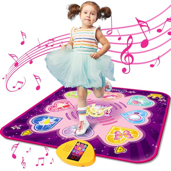 KIZZYEA Dance Mat Toys for 3, 4, 5, 6, 7, 8+ Year Old Girls, Music Dancing Pad with 7 Game Modes, LED Lights, Built-in Music, Adjustable Volume, Birthday Gifts for 3-12 Years Old Girls