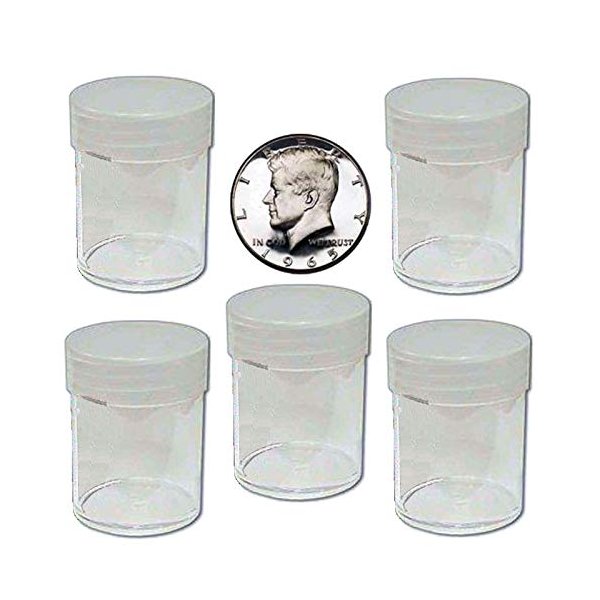 Coin Tubes (5) BCW Brand Round Clear Plastic (Half Dollars) Size Coin Storage Tube Holders with Screw on Lid