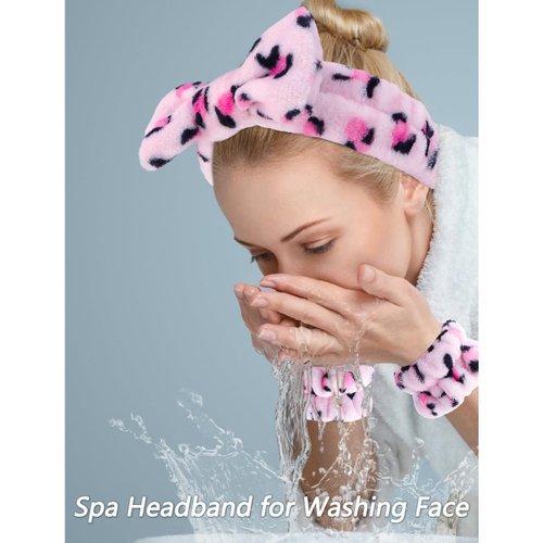 VELSCRUN 6 Pack Hairband, Makeup Headband, Face Wash Headband, Skincare Headbands, Leopard Print-Pink, Microfiber, One Size Fits All, Ideal Gift for Women