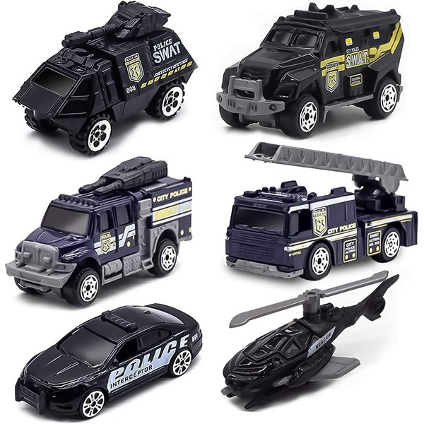6 Pack Diecast Police Car Toy Set, Mini Alloy Models Police Car Toys for Boys 3-5 6 7, Armored Vehicle, Bulletproof Car, Rescue Truck, Military Helicopter, Armed Car Police Toys Kids Birthday Gift