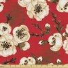 Lunarable Japanese Fabric by The Yard, Oriental Cherry Branches Sakura Bloom with Grunge Effect, Decorative Fabric for Upholstery and Home Accents, Cream Vermilion and Green Brown
