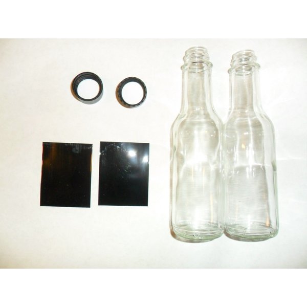 Case of 5oz Clear Glass Hot Sauce Bottles w Black Screw-on Lids: Decor or Selling