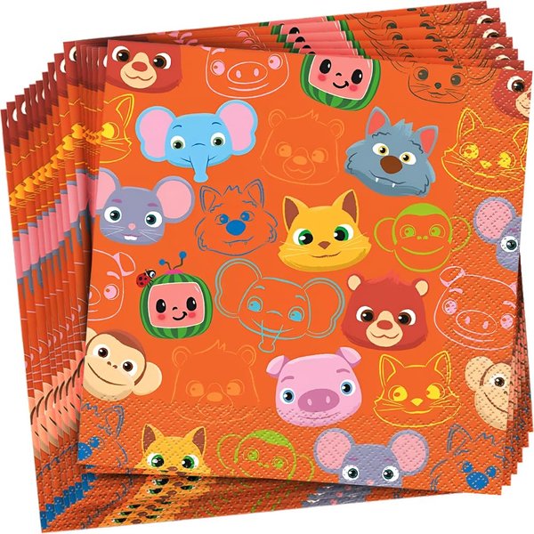 Unique Square Multicolor Cocomelon Luncheon 6.5" x 6.5" (Pack of 16) Ultra-Absorbent & Disposable Paper Napkins-Perfect Supplies for Birthday Party, Themed Events & Celebrations, Medium